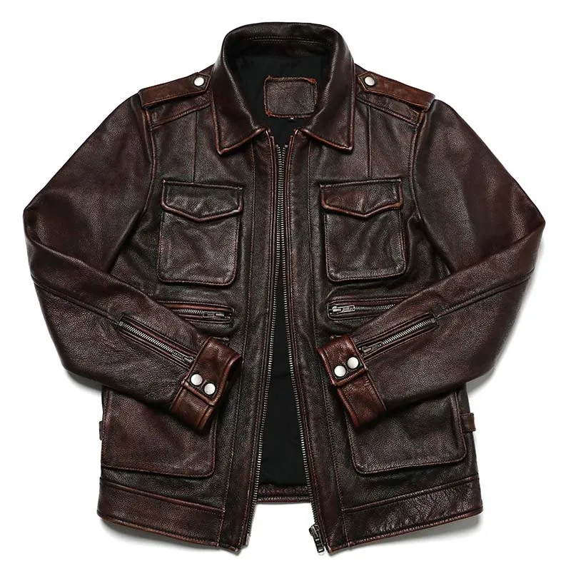 Vintage Brown Leather Slim Jacket