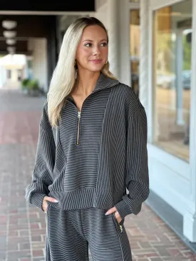 Vintage Havana Stripe Athleisure Quarter Zip Pullover