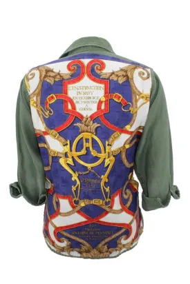 Vintage Military Jacket Reclaimed With Silk "L'Instruction du Roy" Scarf