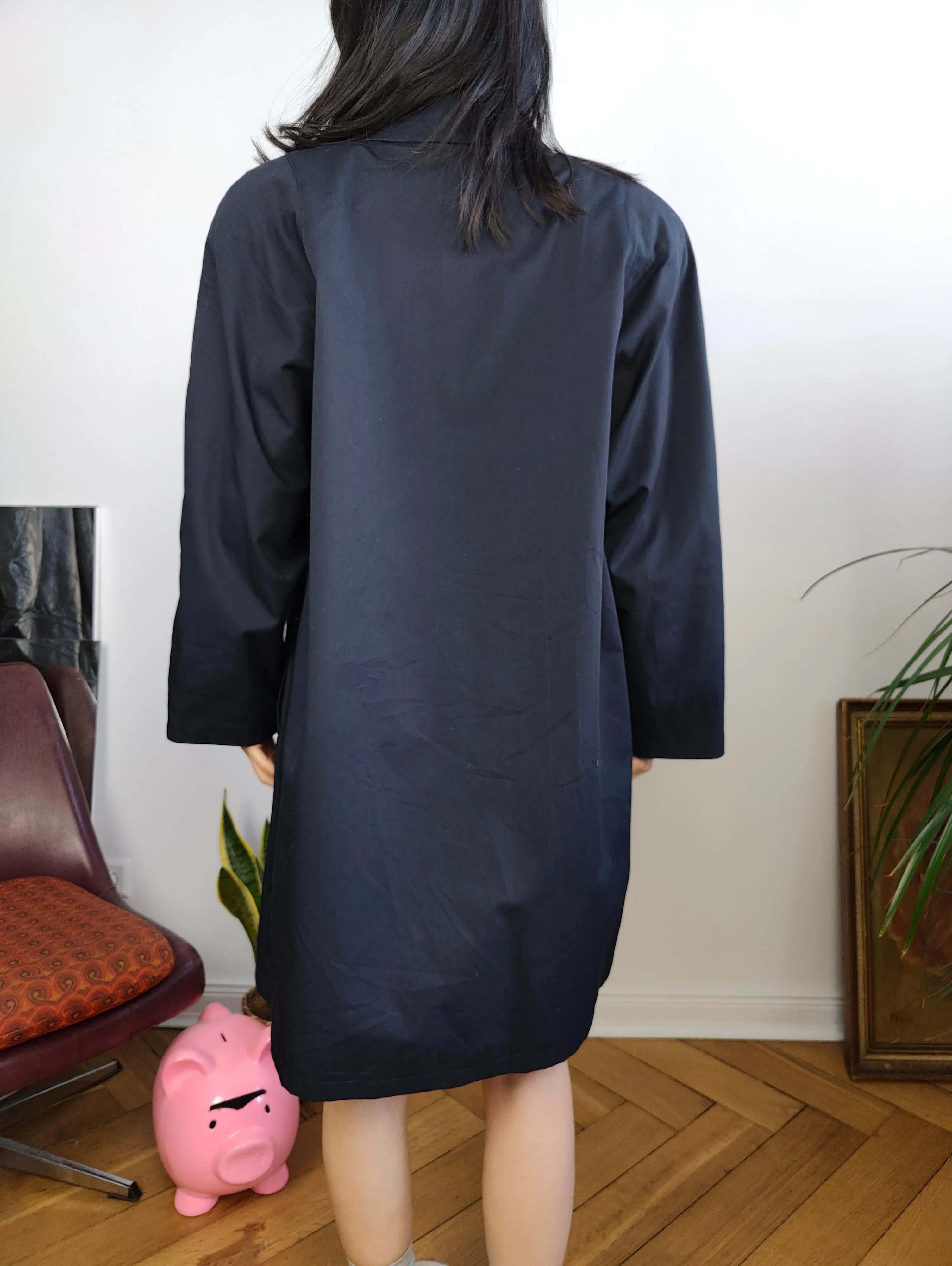 Vintage navy blue trench coat short midi light spring summer women M