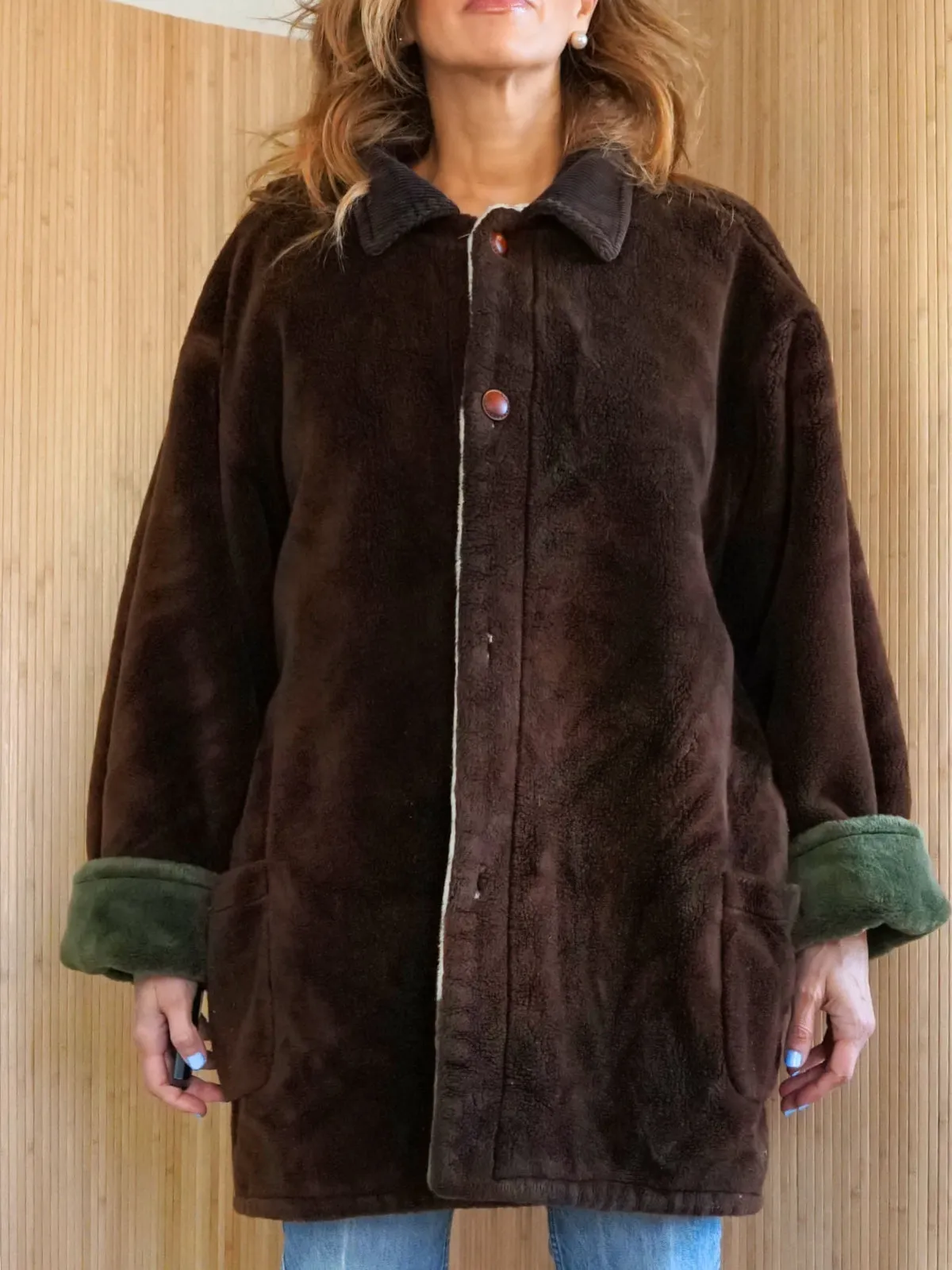 Vintage Plush Fleece Deer Motif Jacket