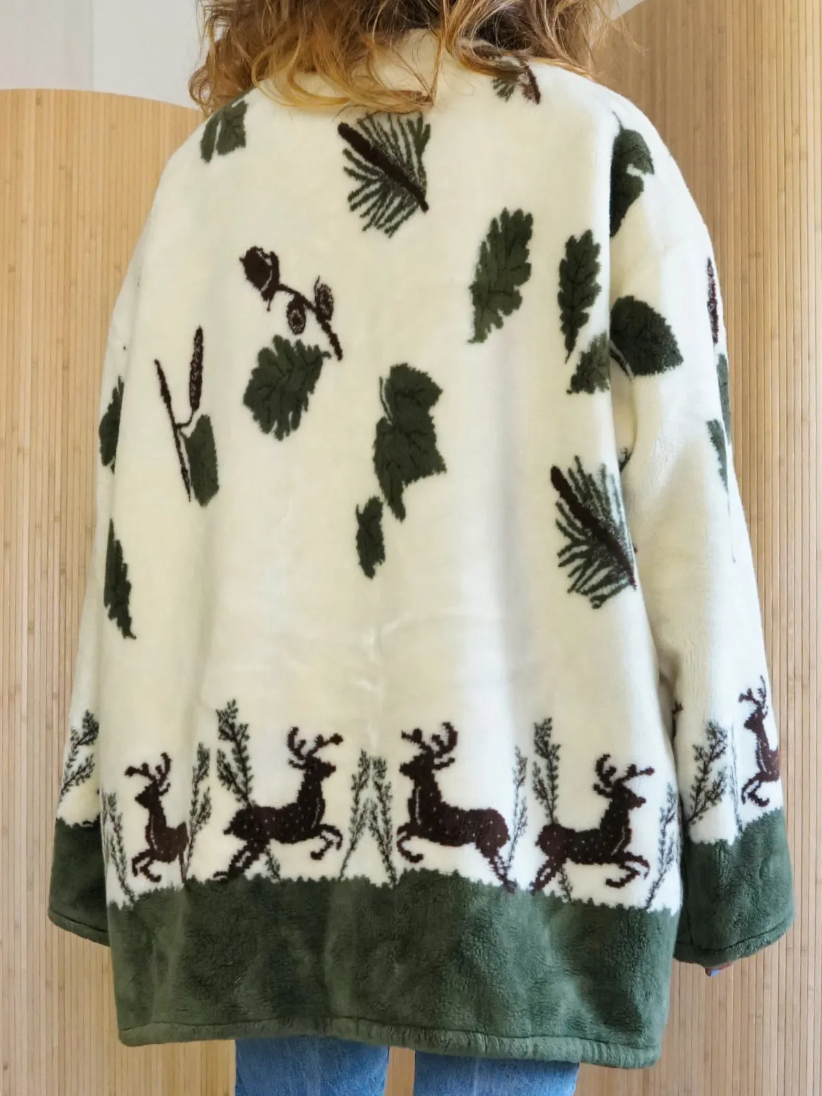 Vintage Plush Fleece Deer Motif Jacket