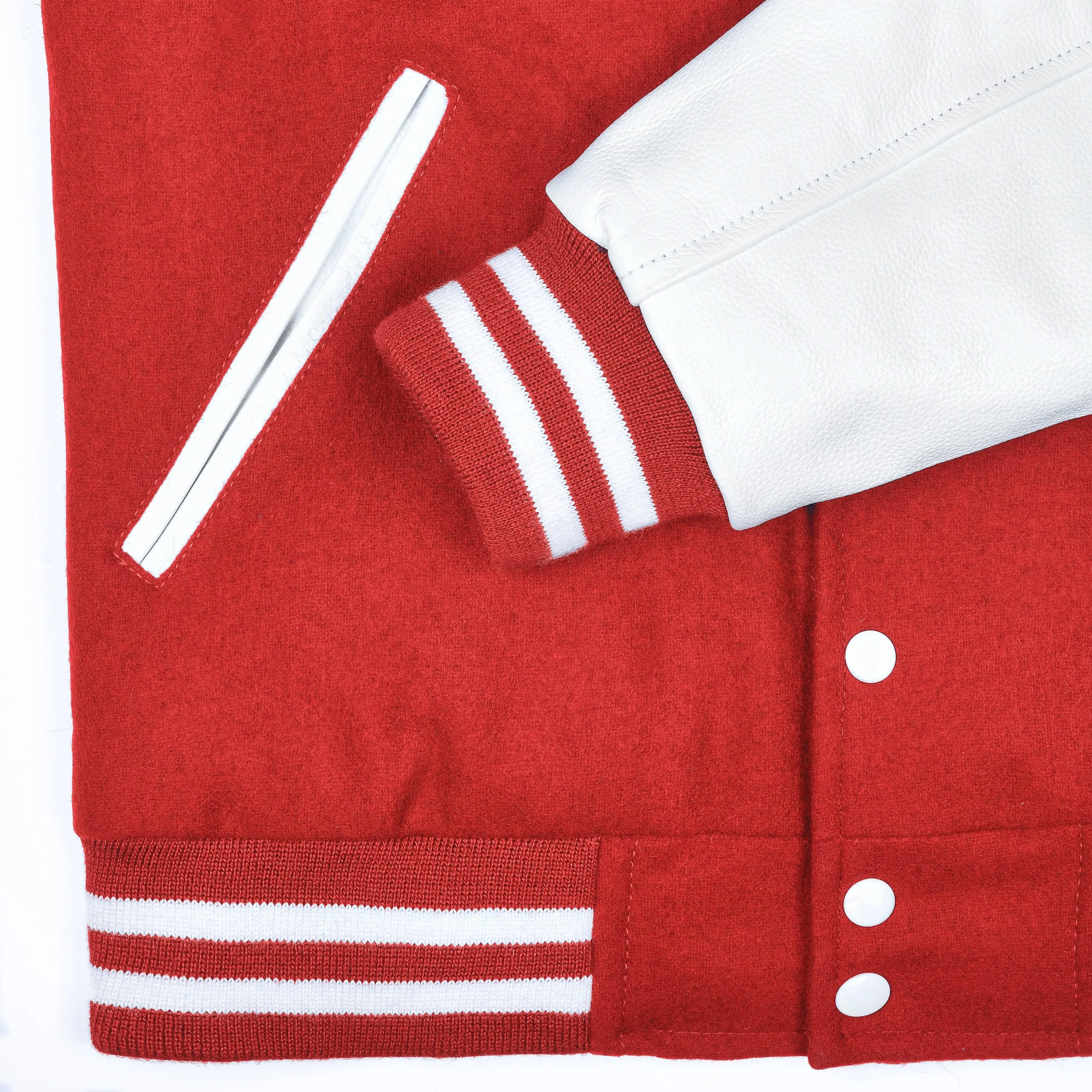 Warrior Gears Classic Hybrid Varsity Jacket University Letterman Bomber Jacket, Pure Wool & Original Cowhide Leather Jacket, Red Pure Wool Body & White Real Leather Sleeves