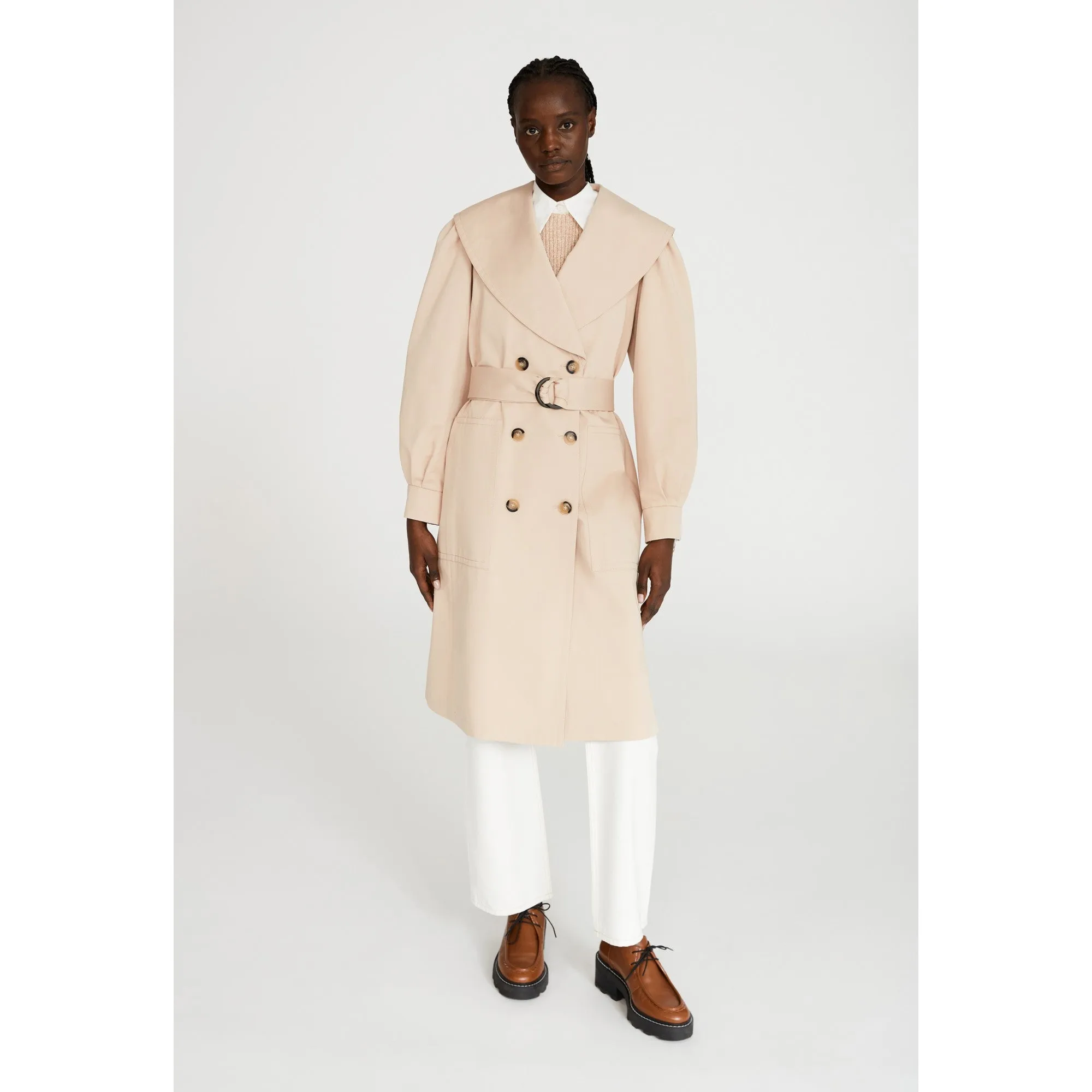 Women Belted Beige Trench Coat - Beige