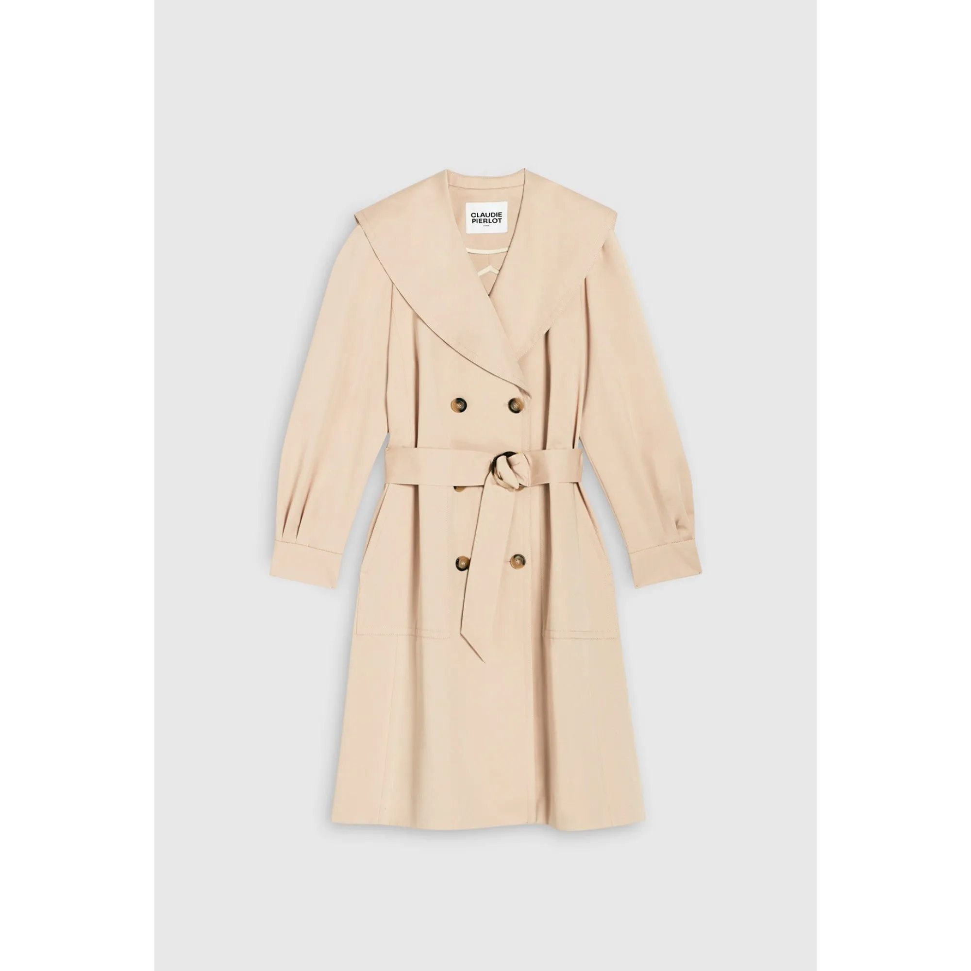 Women Belted Beige Trench Coat - Beige