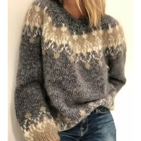 Women chunky knit crew neck winter fall mohair sweater