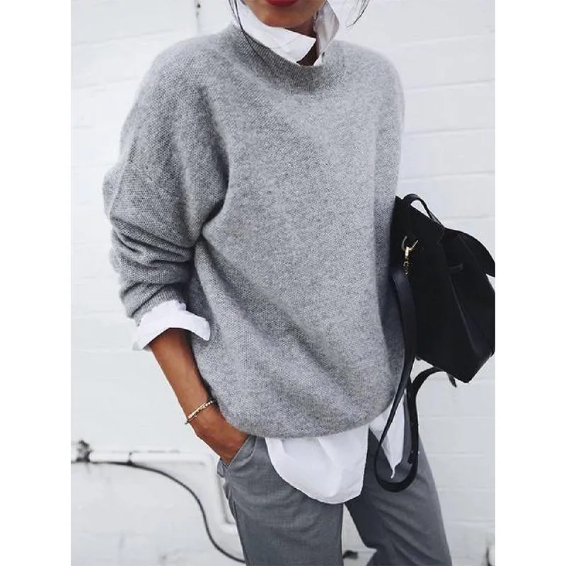 Women fall pullover knit long sleeve collared sweater