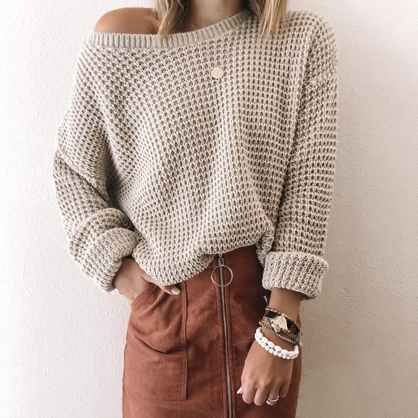 Women winter fall long sleeve solid color knit sweater