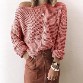 Women winter fall long sleeve solid color knit sweater