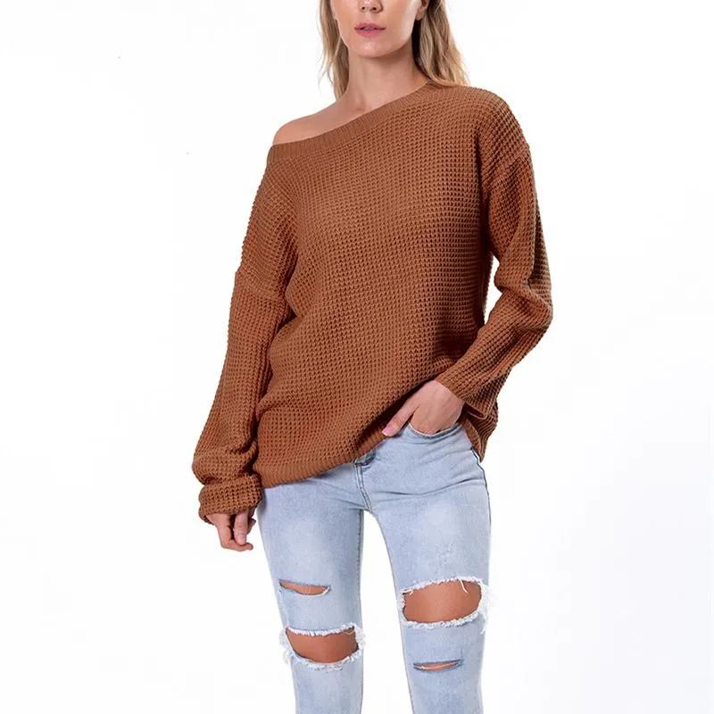 Women winter fall long sleeve solid color knit sweater