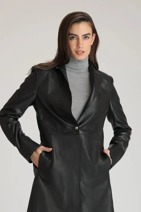 Women’s 100% Lambskin Leather Mid Length Long Coat TC30