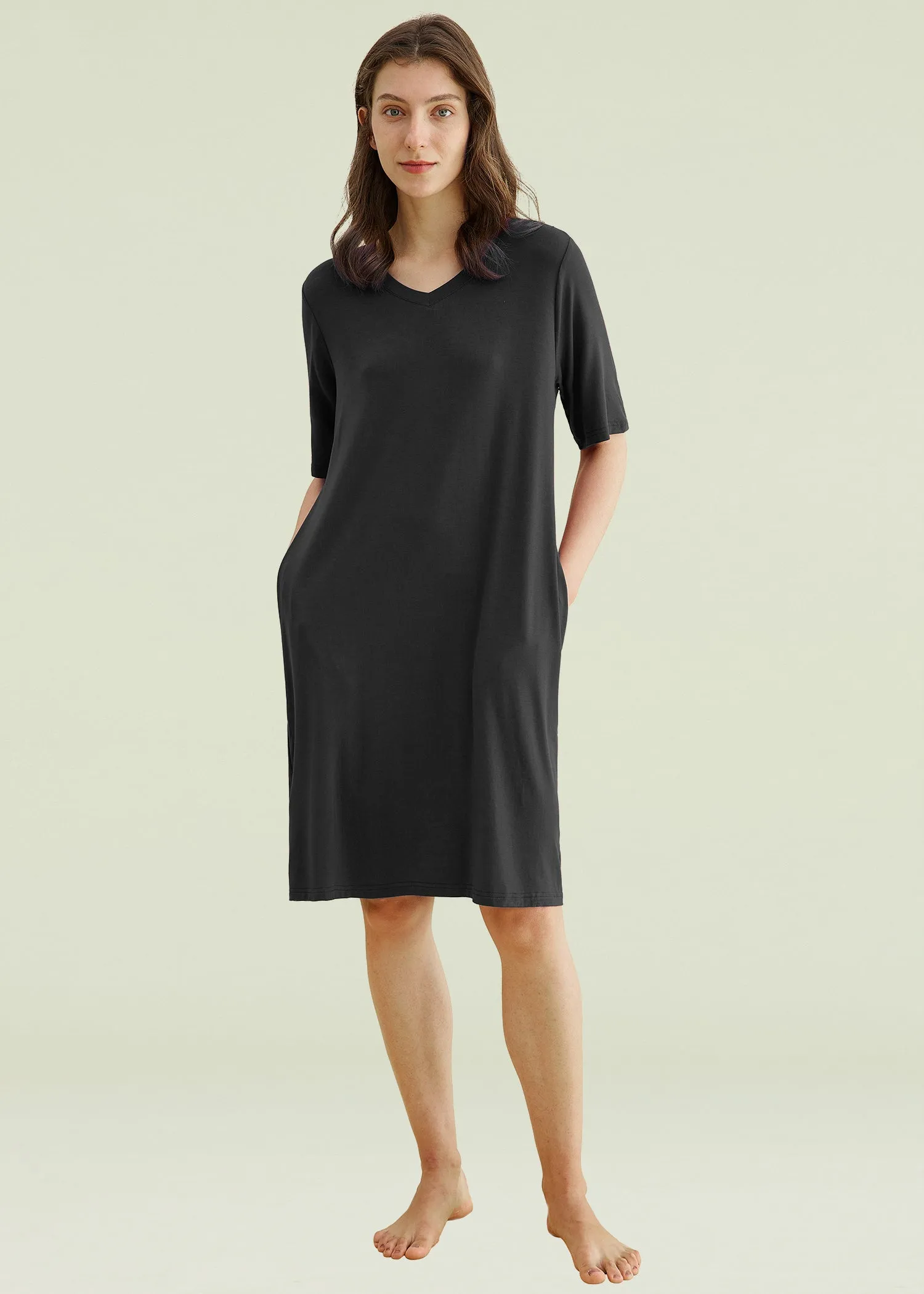 Women's Bamboo Viscose Nightgown V-Neck Sleep Shirt with Pockets