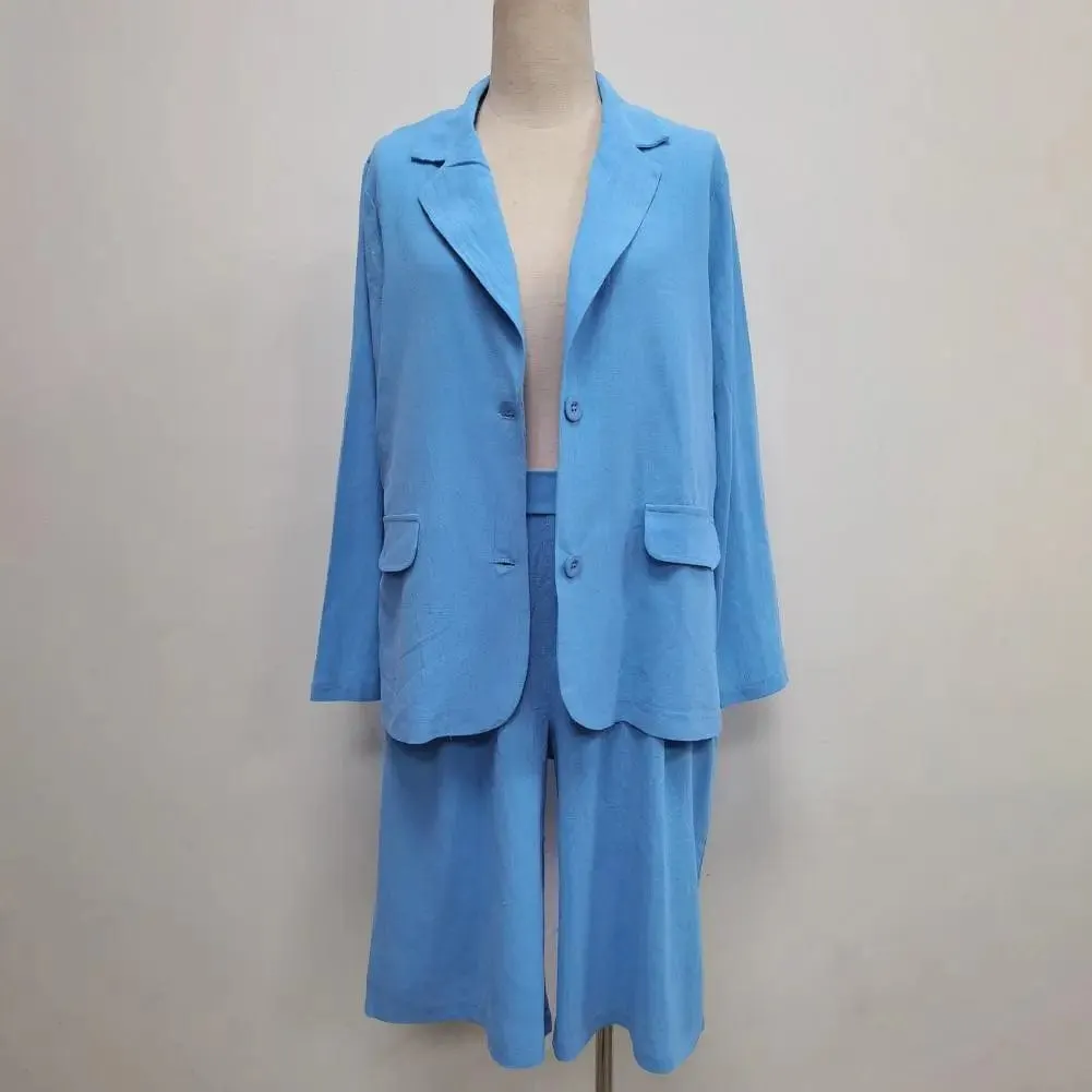 Women's Blazer Suit 2 Piece Set Elastic Waist Thin Blazer Shorts Summer Outfit