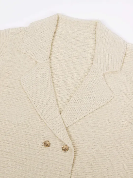 Women's Elegant Geometric Beige Blazer with Pockets and Buttons | Ideal for All Seasons