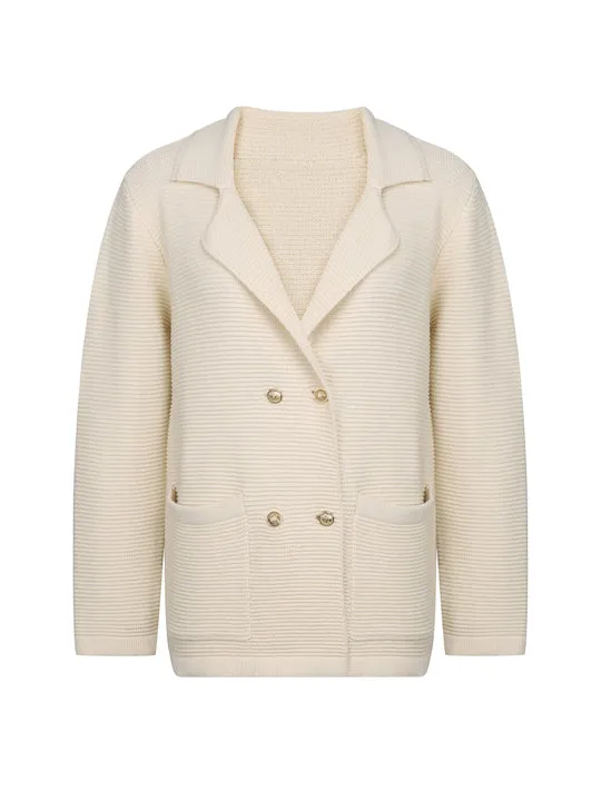 Women's Elegant Geometric Beige Blazer with Pockets and Buttons | Ideal for All Seasons