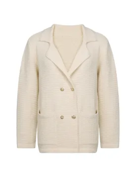 Women's Elegant Geometric Beige Blazer with Pockets and Buttons | Ideal for All Seasons