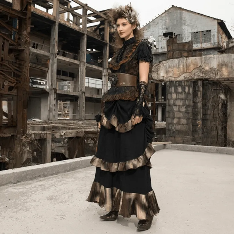 Women's Long Layered Steampunk Skirt