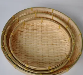 Woven Bamboo Handmade Round Plates Bamboo Fruit Baskets Storage Multiple Use BPT02