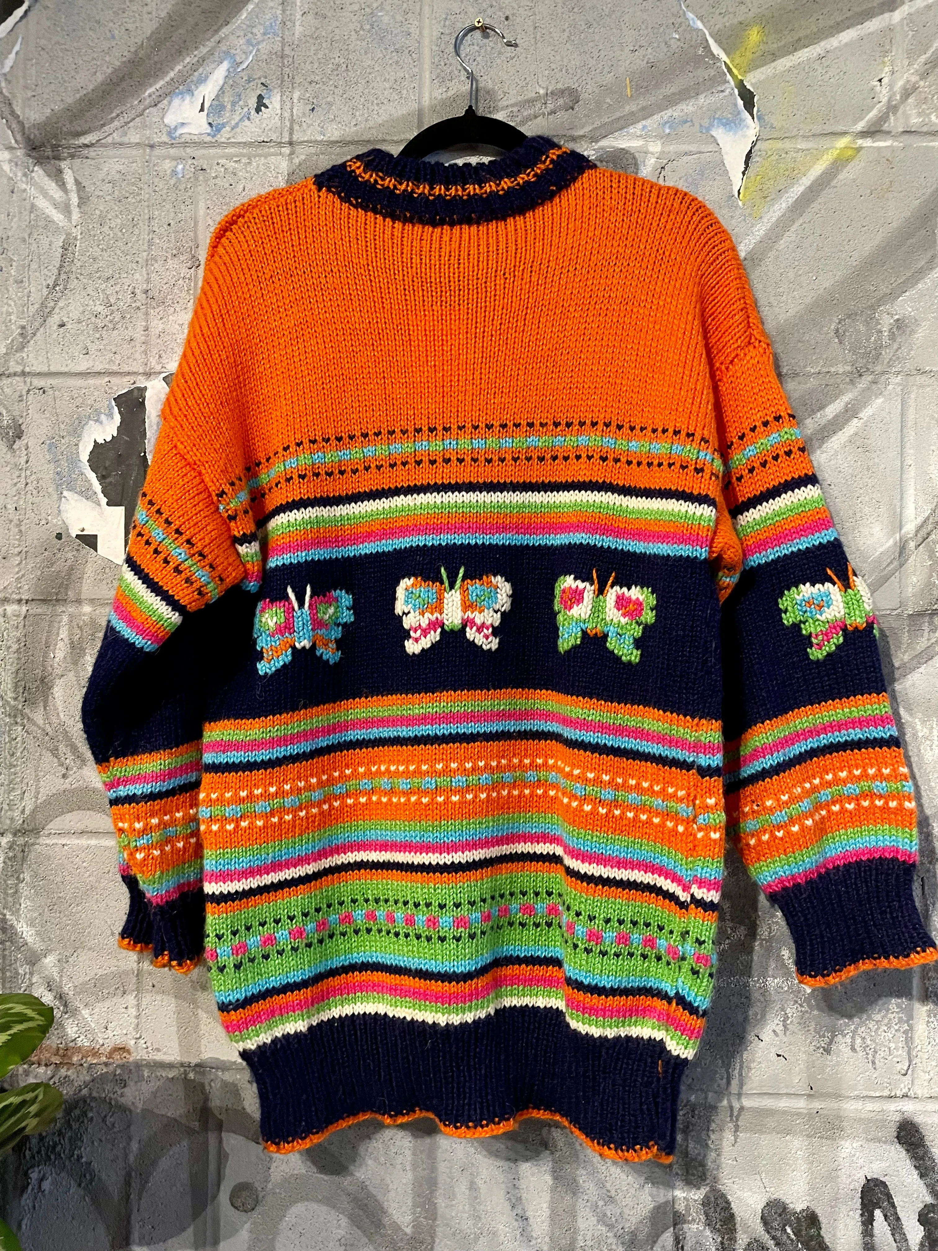 Y2K Orange & Blue Butterfly Sweater