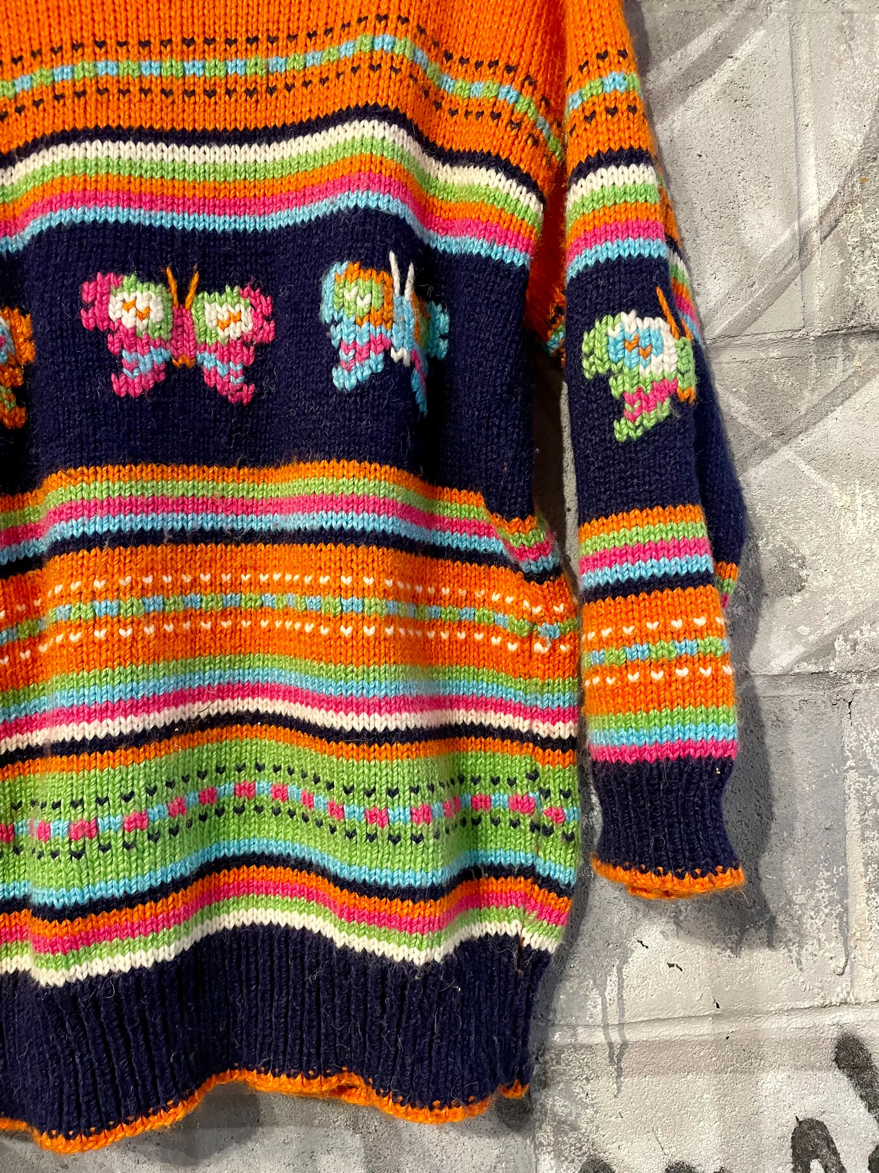 Y2K Orange & Blue Butterfly Sweater