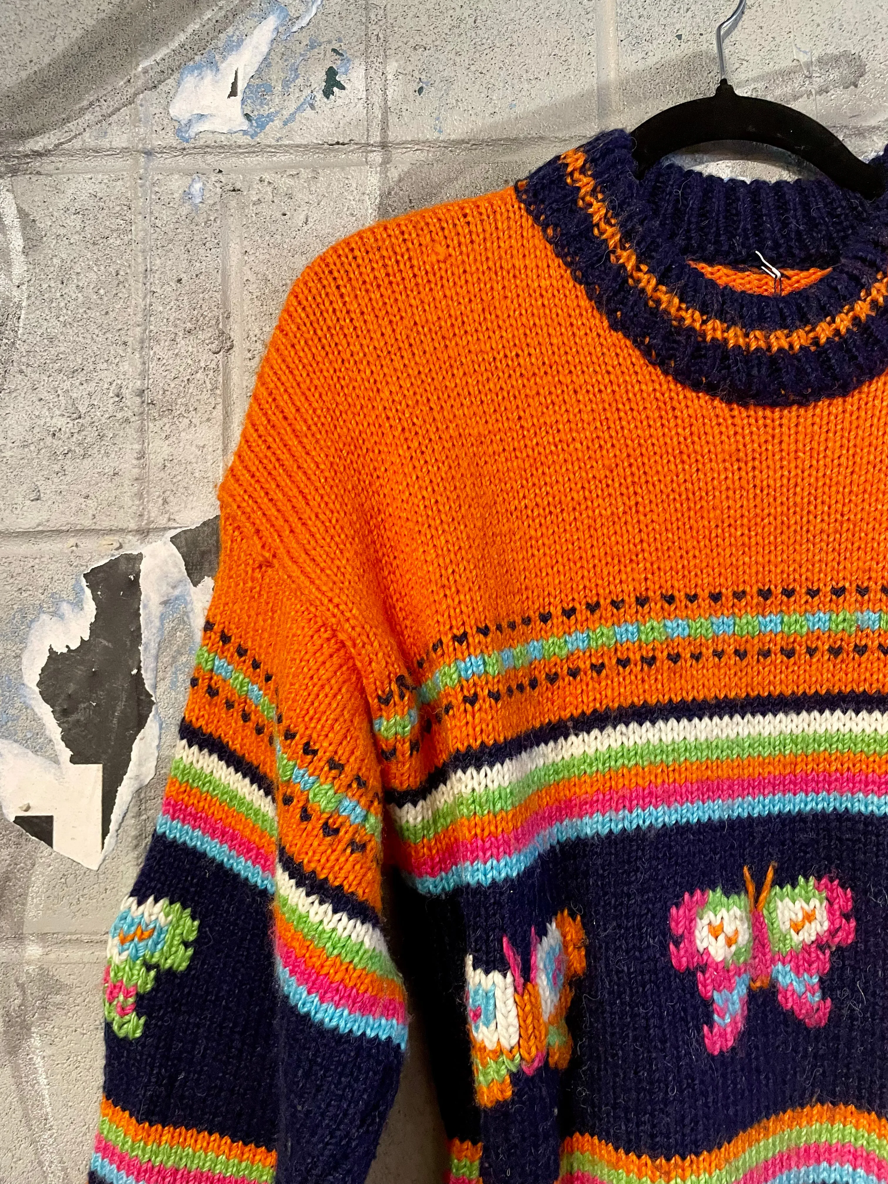 Y2K Orange & Blue Butterfly Sweater