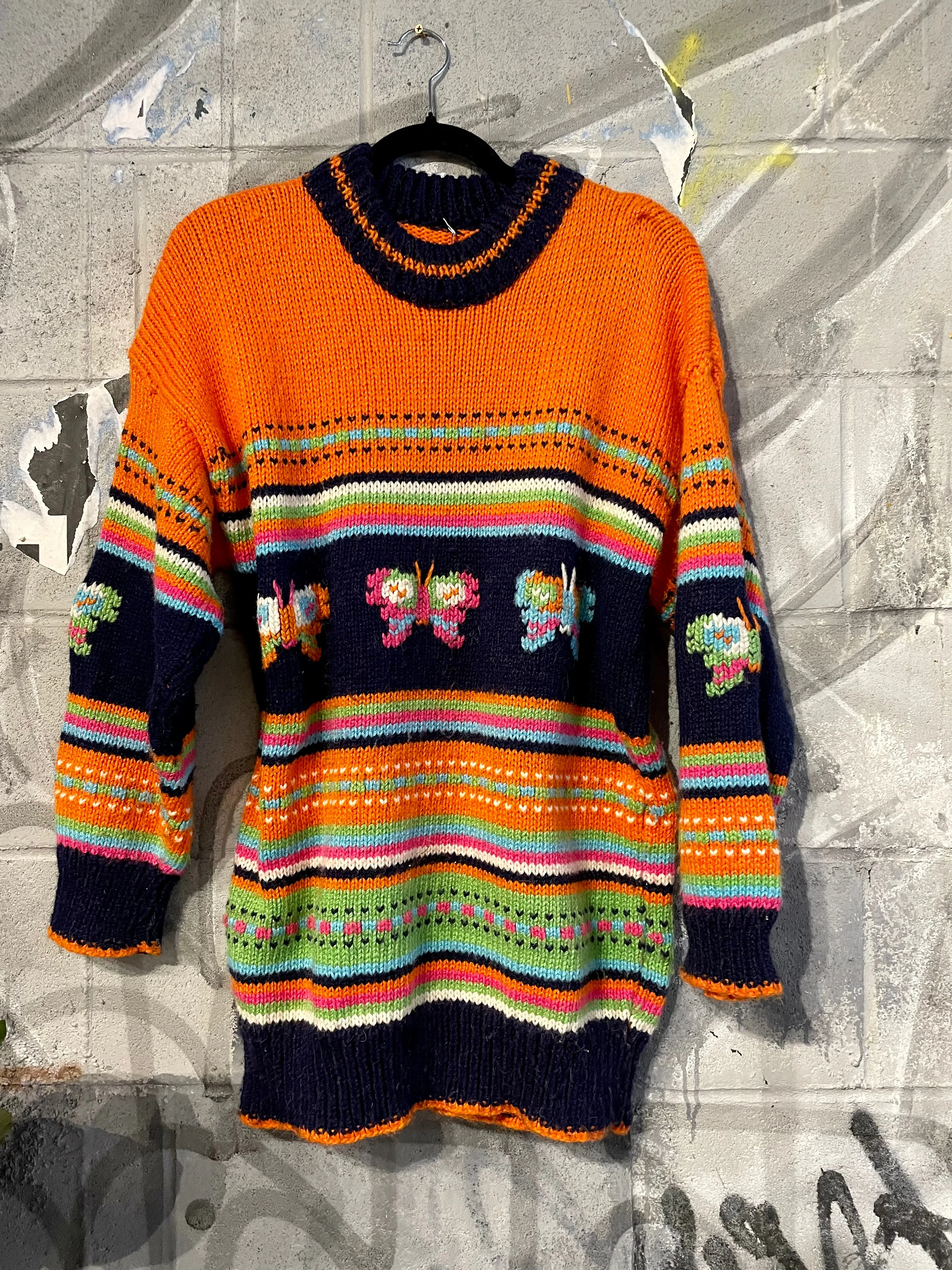 Y2K Orange & Blue Butterfly Sweater